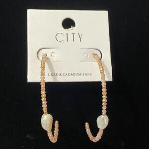 City beaded large hoop earrings with freshwater pearls